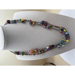 Multi-Colored Art Glass Bead Necklace Triple Strand